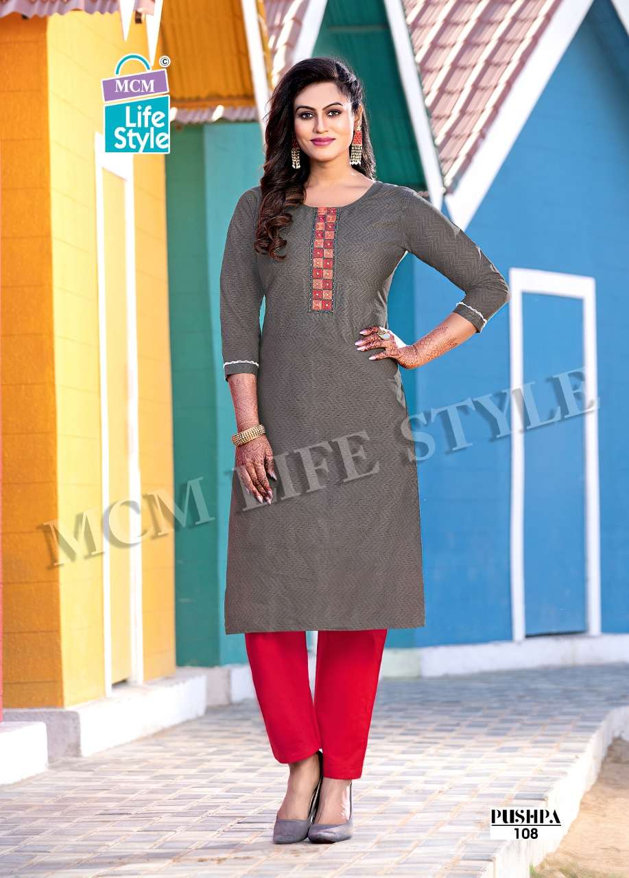 MCM Pushpa MIX Wholesale Handloom Cotton With Work Straight Long Kurtis