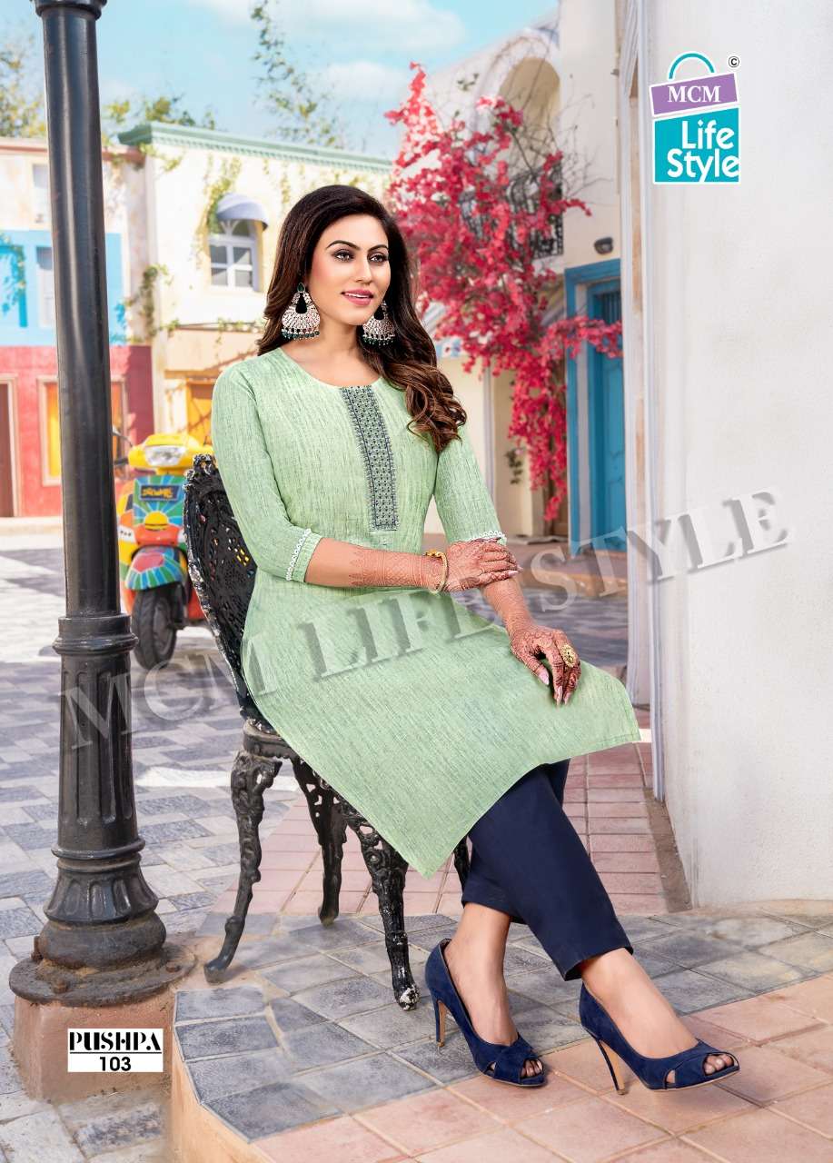 MCM Pushpa MIX Wholesale Handloom Cotton With Work Straight Long Kurtis