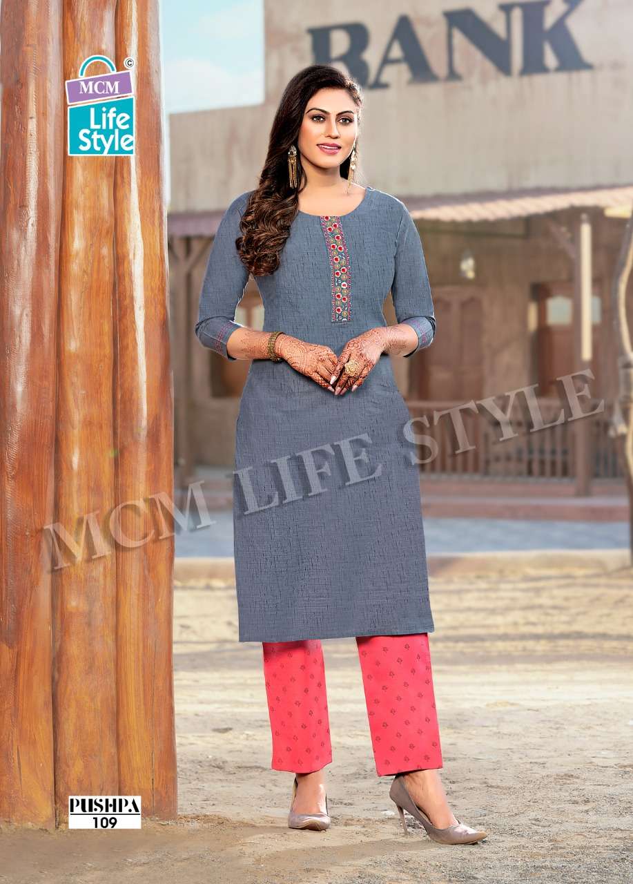 MCM Pushpa MIX Wholesale Handloom Cotton With Work Straight Long Kurtis