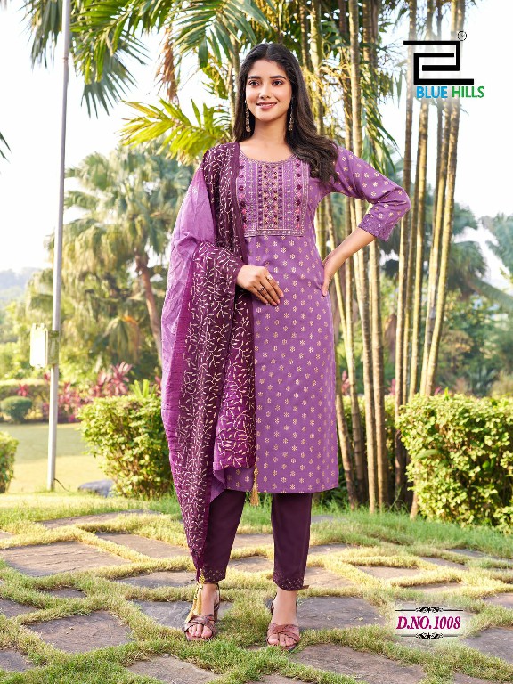 blue hills suva chanderi foil printed readymade plus size ladies suits