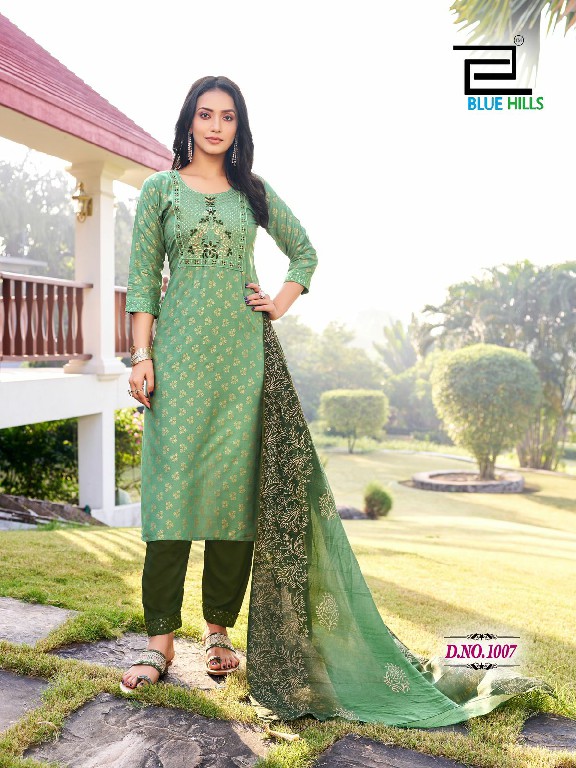 blue hills suva chanderi foil printed readymade plus size ladies suits