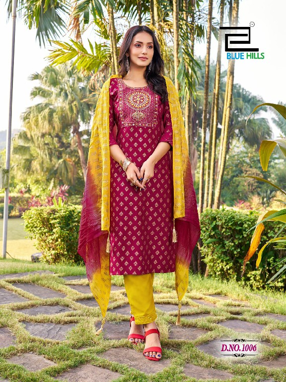 blue hills suva chanderi foil printed readymade plus size ladies suits