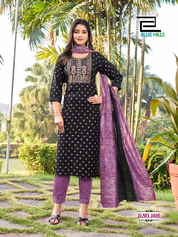 blue hills suva chanderi foil printed readymade plus size ladies suits