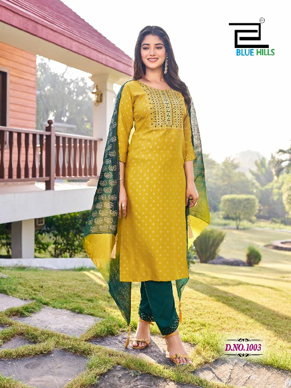 blue hills suva chanderi foil printed readymade plus size ladies suits