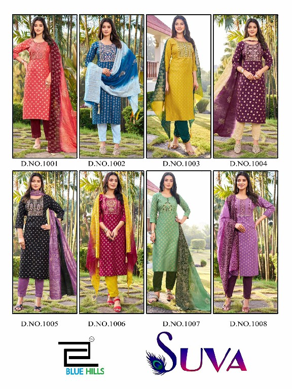 blue hills suva chanderi foil printed readymade plus size ladies suits