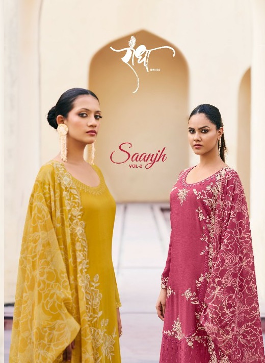 radha trendz saanjh vol 2 chinon embraided unstitch salwar suit