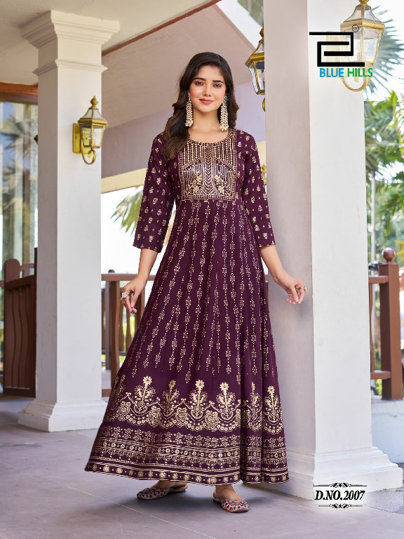 pushpa vol 2 by blue hills embroidery fullstitch plus size rayon anarkali gown kurti