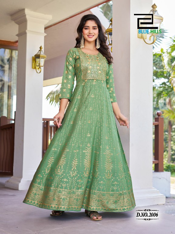 pushpa vol 2 by blue hills embroidery fullstitch plus size rayon anarkali gown kurti