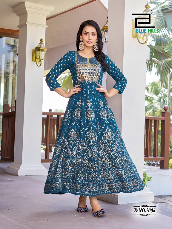 pushpa vol 2 by blue hills embroidery fullstitch plus size rayon anarkali gown kurti
