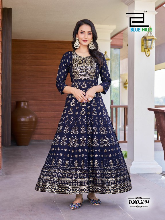 pushpa vol 2 by blue hills embroidery fullstitch plus size rayon anarkali gown kurti