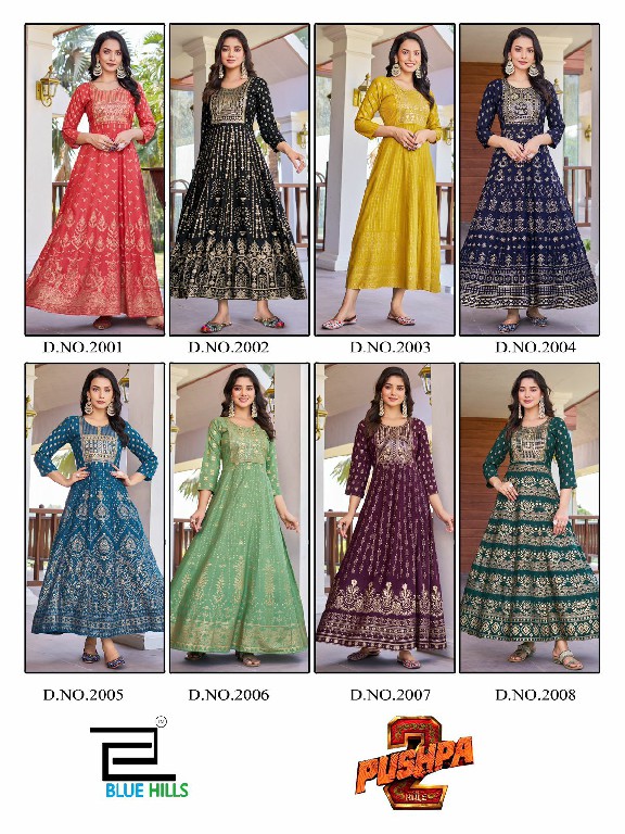 pushpa vol 2 by blue hills embroidery fullstitch plus size rayon anarkali gown kurti