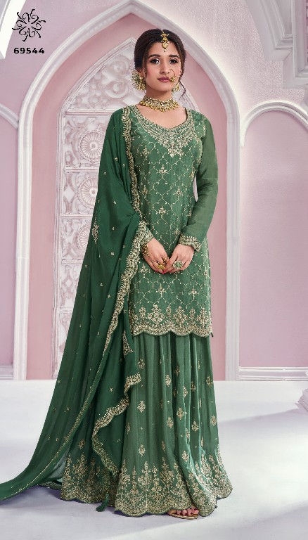rangrasiya Hitlist by vinay kuleesh heavy embroidery work sharara style chinon suits
