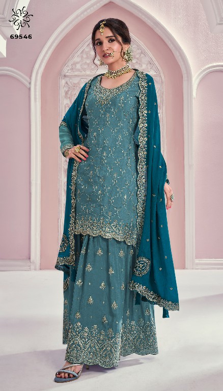 rangrasiya Hitlist by vinay kuleesh heavy embroidery work sharara style chinon suits