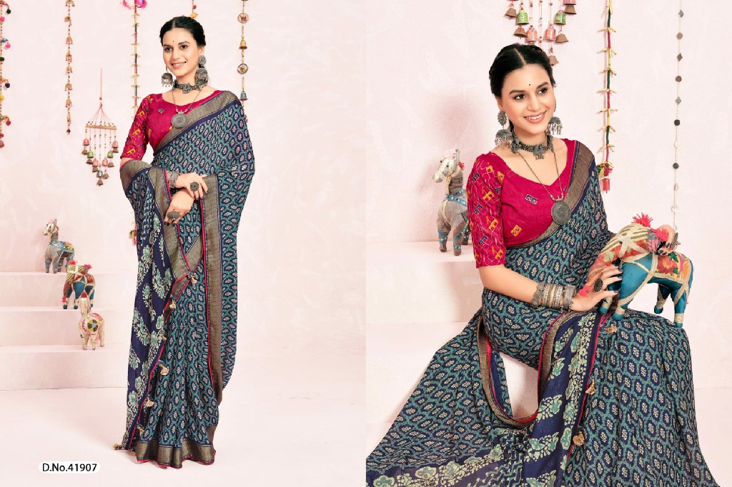 5d designer champa vol 4 unique print moss mello saree online