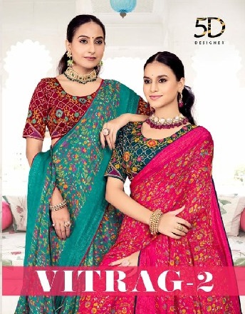 5D Designer Vitrag Vol-2 Wholesale Makhmali Moss With Work Sarees