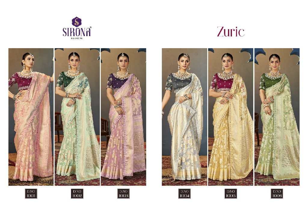 Sirona Zuric Wholesale Organza Foil Print With Embroidery Work Festive Sarees