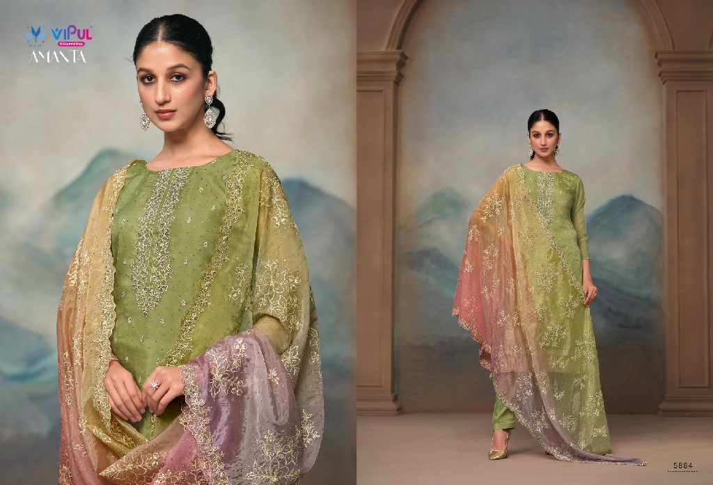 Vipul Amanta Wholesale Soft Organza With Embroidery Straight Salwar Suits