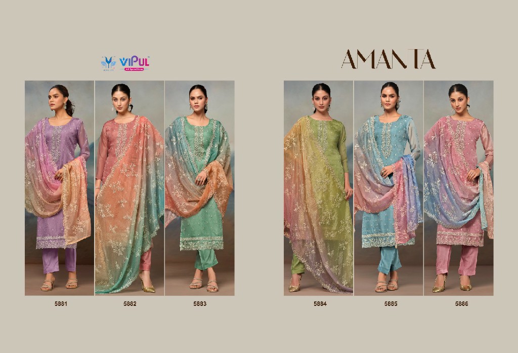 Vipul Amanta Wholesale Soft Organza With Embroidery Straight Salwar Suits