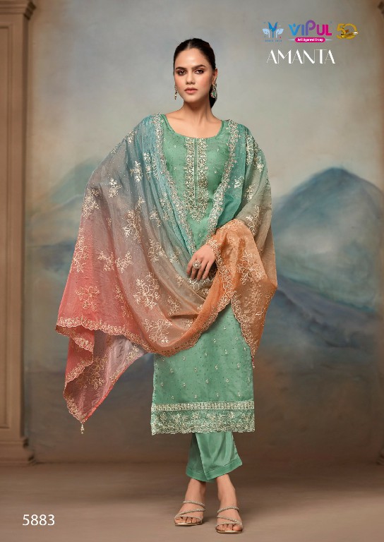 Vipul Amanta Wholesale Soft Organza With Embroidery Straight Salwar Suits