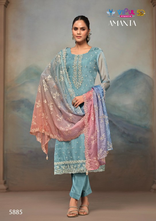 Vipul Amanta Wholesale Soft Organza With Embroidery Straight Salwar Suits