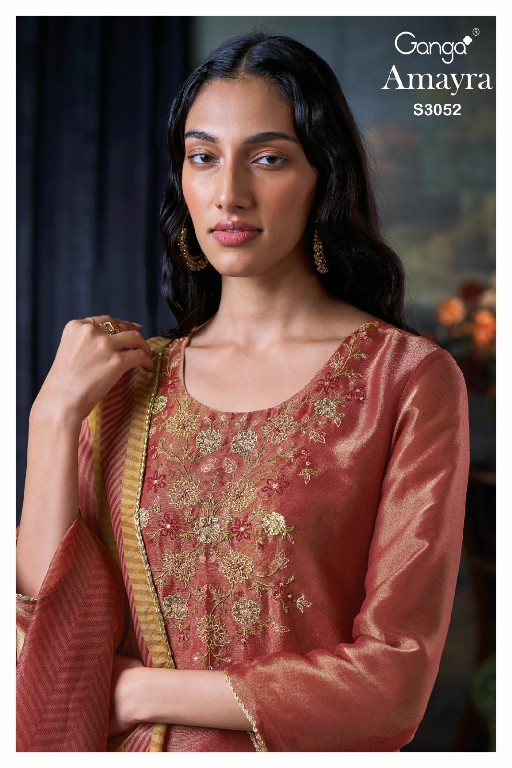 Ganga Amayra S3052 Wholesale Pure Bemberg Jari Jacquard Salwar Suits