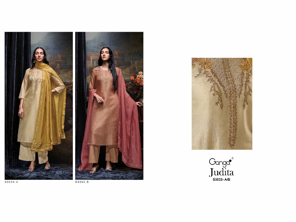 Ganga Judita S3033 Wholesale Pure Bemberg Silk Jari Jacquard Salwar Suits