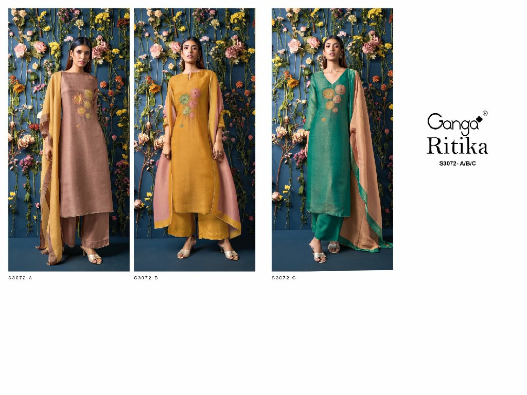 Ganga Ritika S3072 Wholesale Pure Bemberg Silk Jari Jacquard Salwar Suits