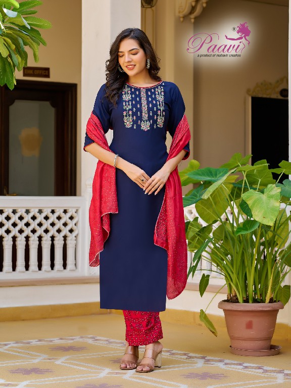 Paavi Kusum Wholesale Heavy Reyon Readymade 3 Piece Salwar Suits