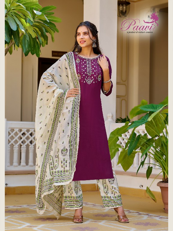 Paavi Kusum Wholesale Heavy Reyon Readymade 3 Piece Salwar Suits