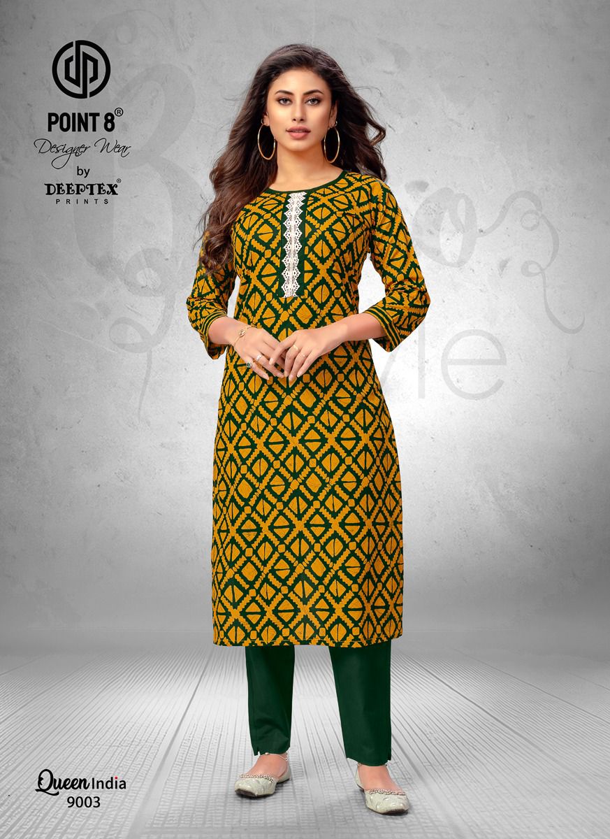 Deeptex Queen India Vol-9 Wholesale Cotton Printed And Embroidery Tie Kurti With Pants