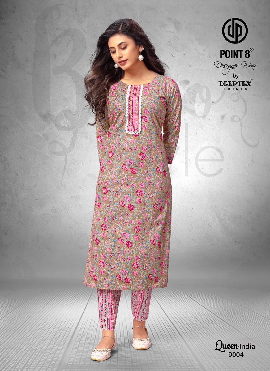 Deeptex Queen India Vol-9 Wholesale Cotton Printed And Embroidery Tie Kurti With Pants