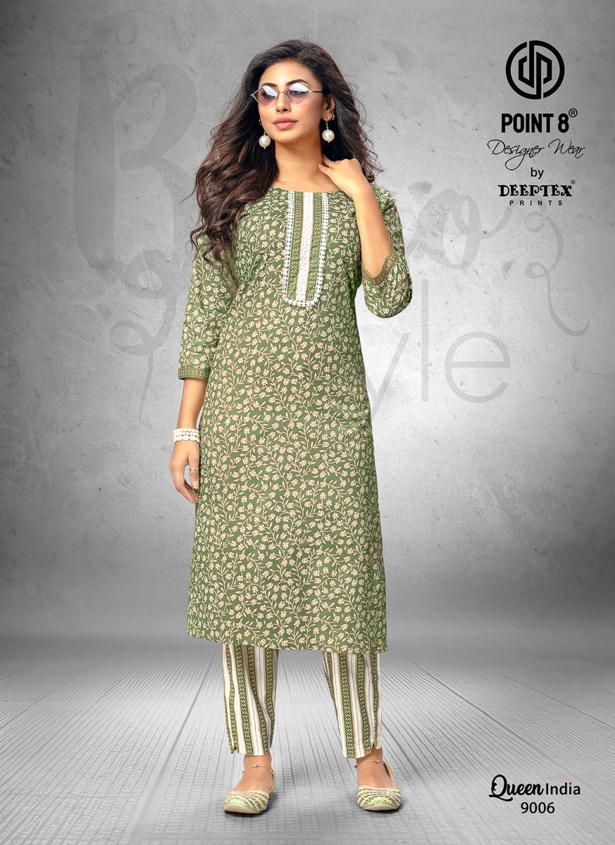 Deeptex Queen India Vol-9 Wholesale Cotton Printed And Embroidery Tie Kurti With Pants