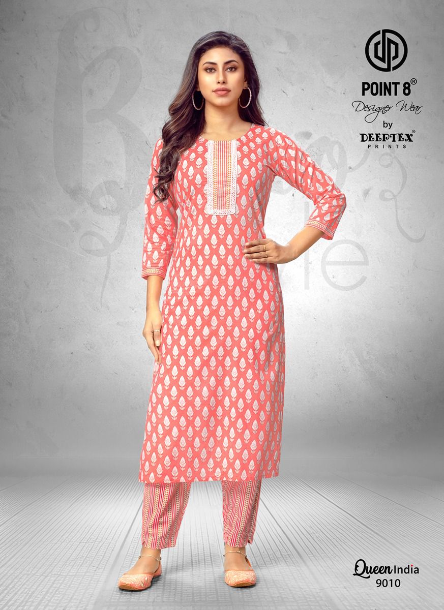 Deeptex Queen India Vol-9 Wholesale Cotton Printed And Embroidery Tie Kurti With Pants