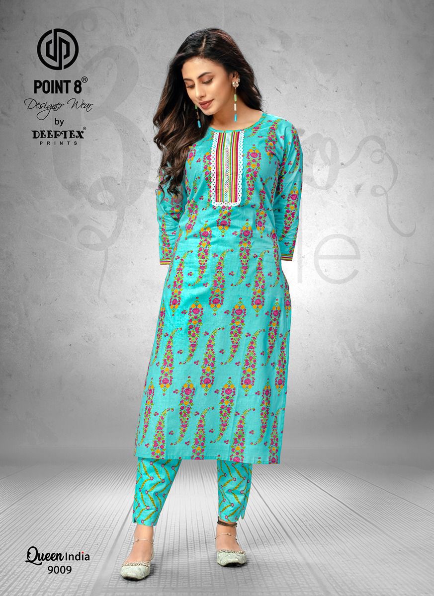 Deeptex Queen India Vol-9 Wholesale Cotton Printed And Embroidery Tie Kurti With Pants