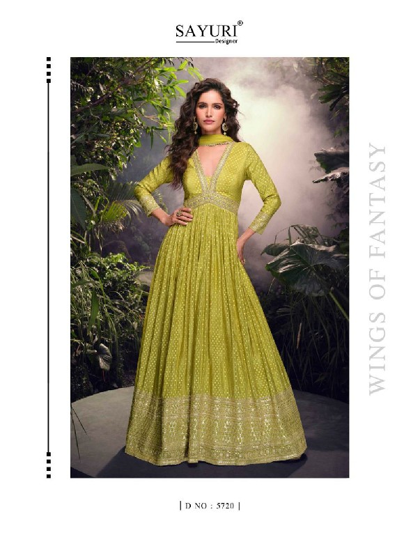 sayuri designer lakshita viscose jacquard silk party wear gown with dupatta