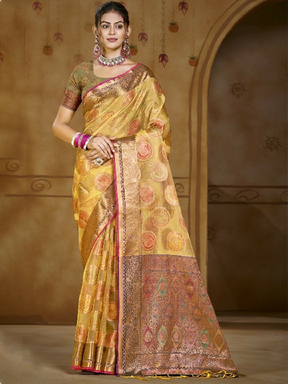 bunawat chandani Vol-3 festival wear organza fabric with fancy lace work wholsale sarees