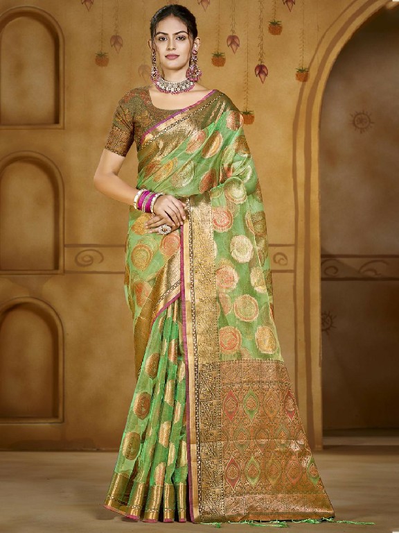 bunawat chandani Vol-3 festival wear organza fabric with fancy lace work wholsale sarees