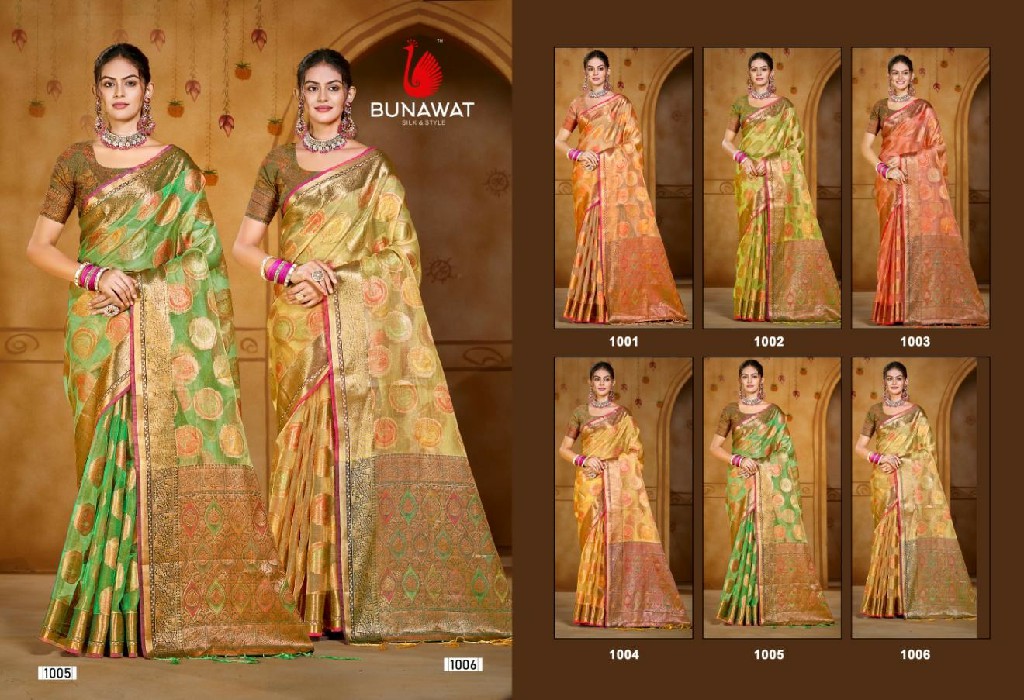 bunawat chandani Vol-3 festival wear organza fabric with fancy lace work wholsale sarees