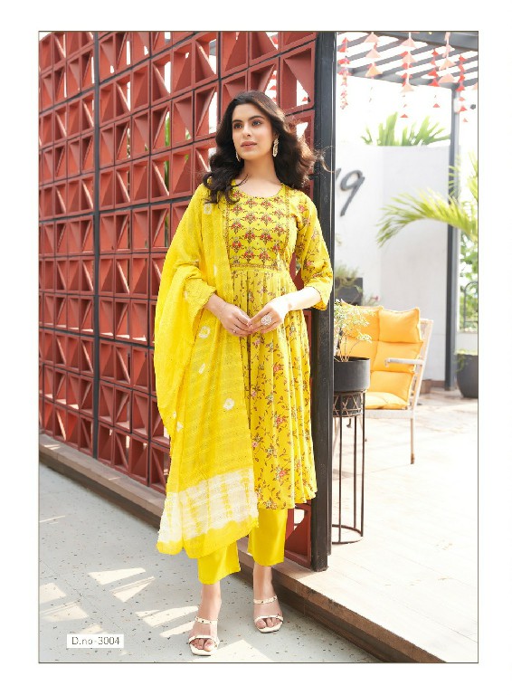 Kushals Morni Vol-3 Wholesale Rinkle Fabrics Naira Cut Kurtis With Pant And Dupatta
