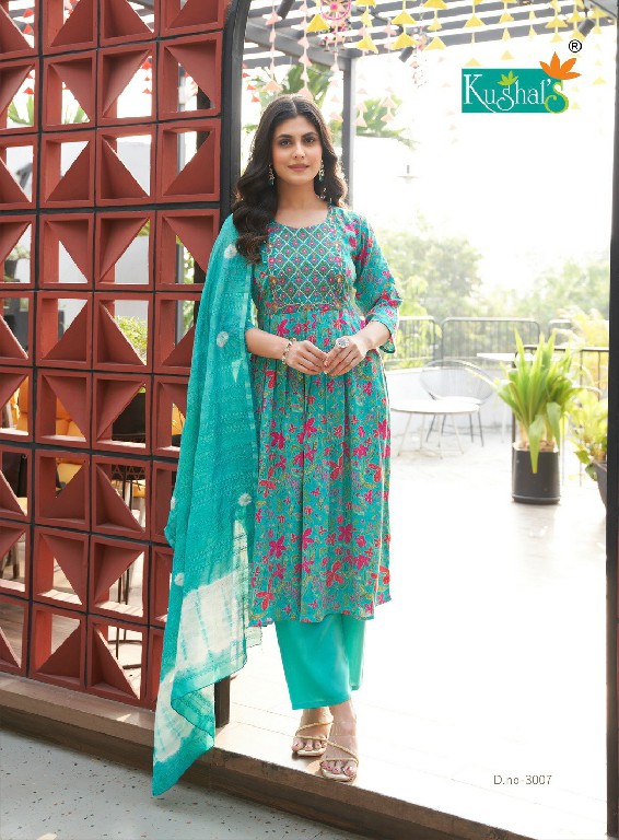 Kushals Morni Vol-3 Wholesale Rinkle Fabrics Naira Cut Kurtis With Pant And Dupatta