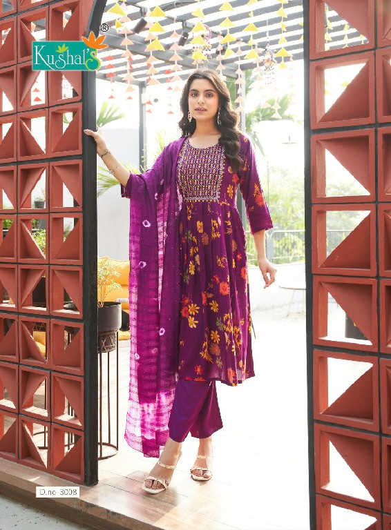 Kushals Morni Vol-3 Wholesale Rinkle Fabrics Naira Cut Kurtis With Pant And Dupatta