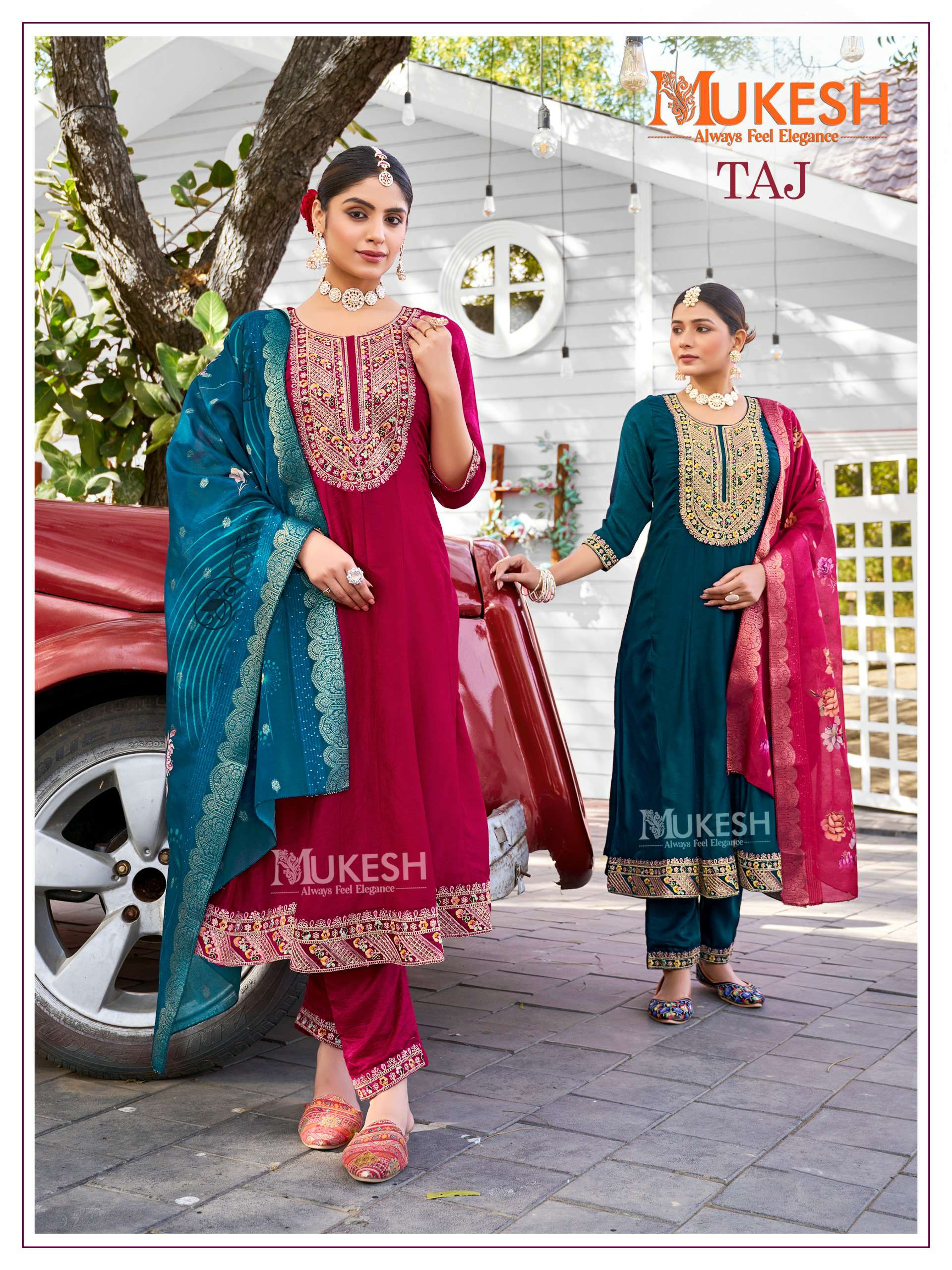 Banwery Present Mukesh Taj Wholesale Pure Vichitra Silk Readymade Suits