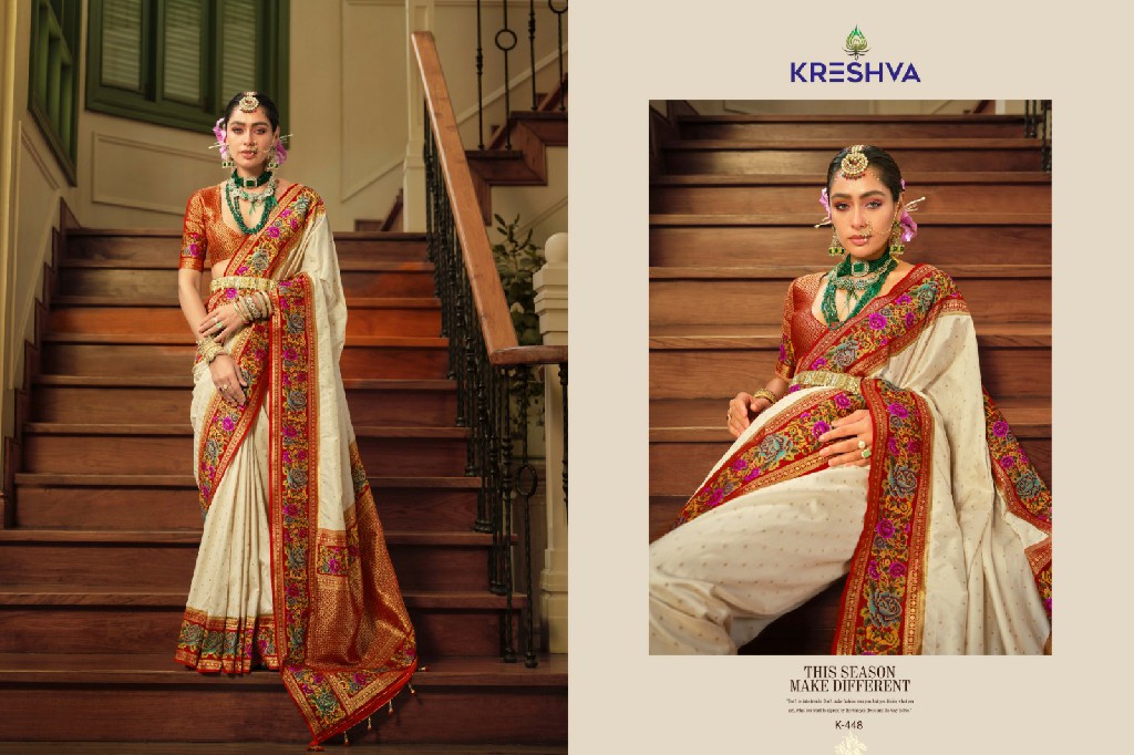 kreshva presents amaya banarasi silk party wear saree with blouse
