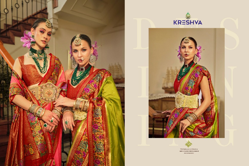kreshva presents amaya banarasi silk party wear saree with blouse