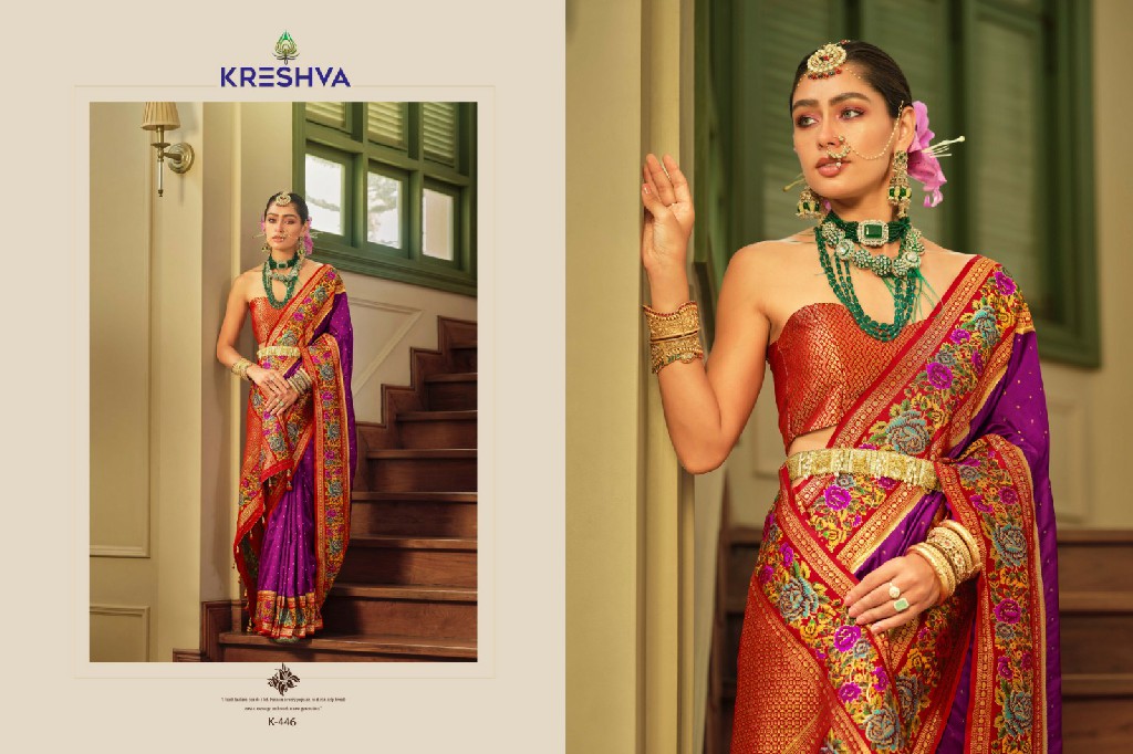 kreshva presents amaya banarasi silk party wear saree with blouse