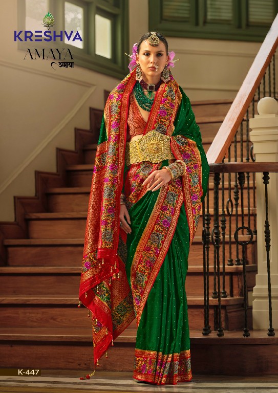 kreshva presents amaya banarasi silk party wear saree with blouse