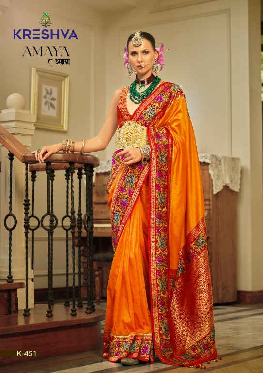 kreshva presents amaya banarasi silk party wear saree with blouse