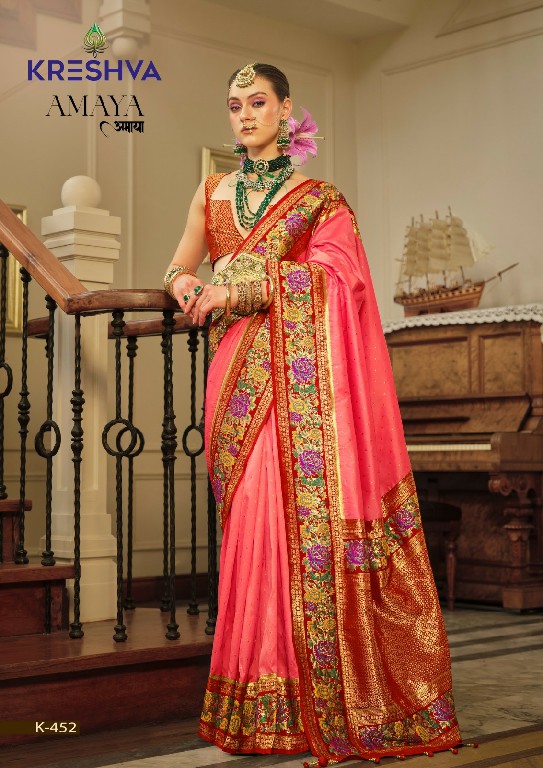 kreshva presents amaya banarasi silk party wear saree with blouse