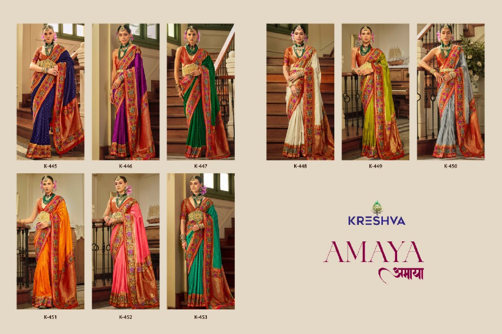 kreshva presents amaya banarasi silk party wear saree with blouse