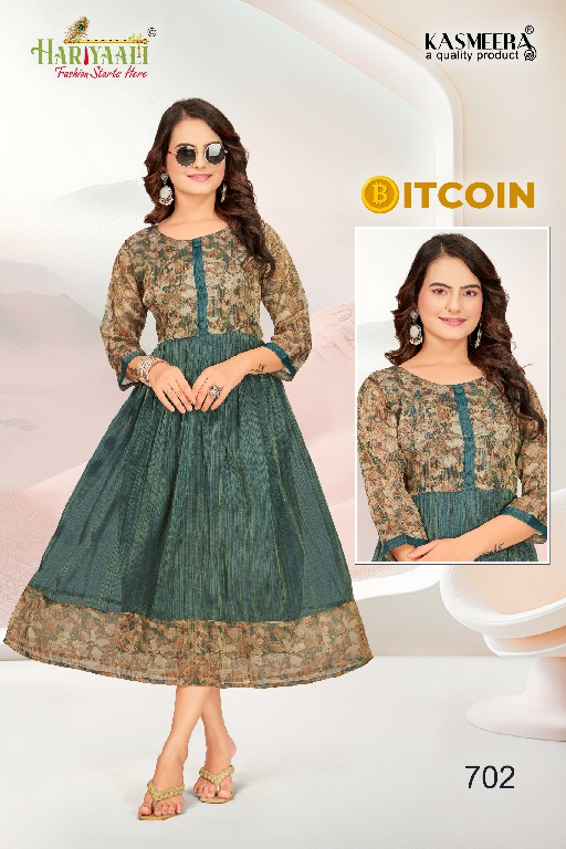 bitcoin vol 7 by hariyaali tissue erode silk combo readymade flair kurti